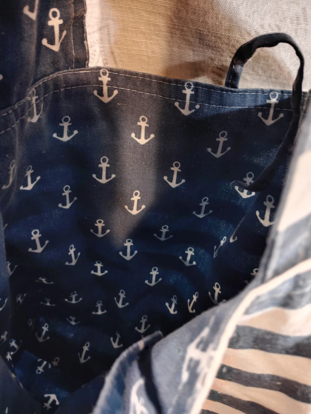 Reversible Nautical Anchor Print Blue Hobo/Crossbody Bag